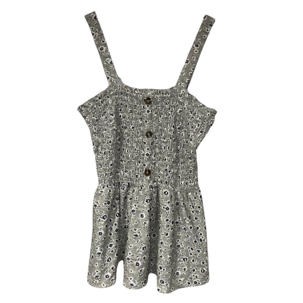 Wallflower Smocked Babydoll Top Floral Print Sleeveless Junior Size L Green Blue
